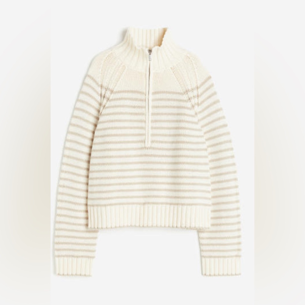 H&M - (New!) Cream and beige striped half-zip sweater - size S - Picture 2 of 13